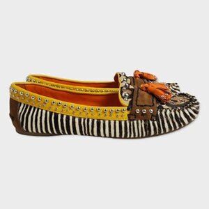 Sam Edelman Aurora Leather Zebra Animal Print Cow Hair Tassel Loafers Sz 7.5M
